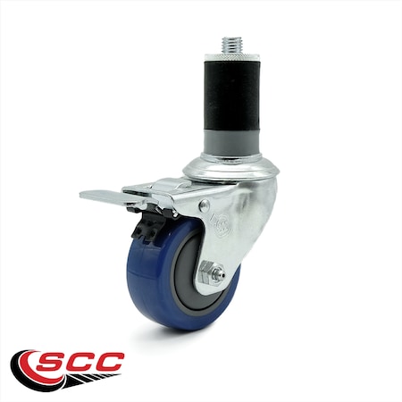 3 Inch Blue Polyurethane 1-5/8 Inch Expanding Stem Caster Total Lock Brake SCC